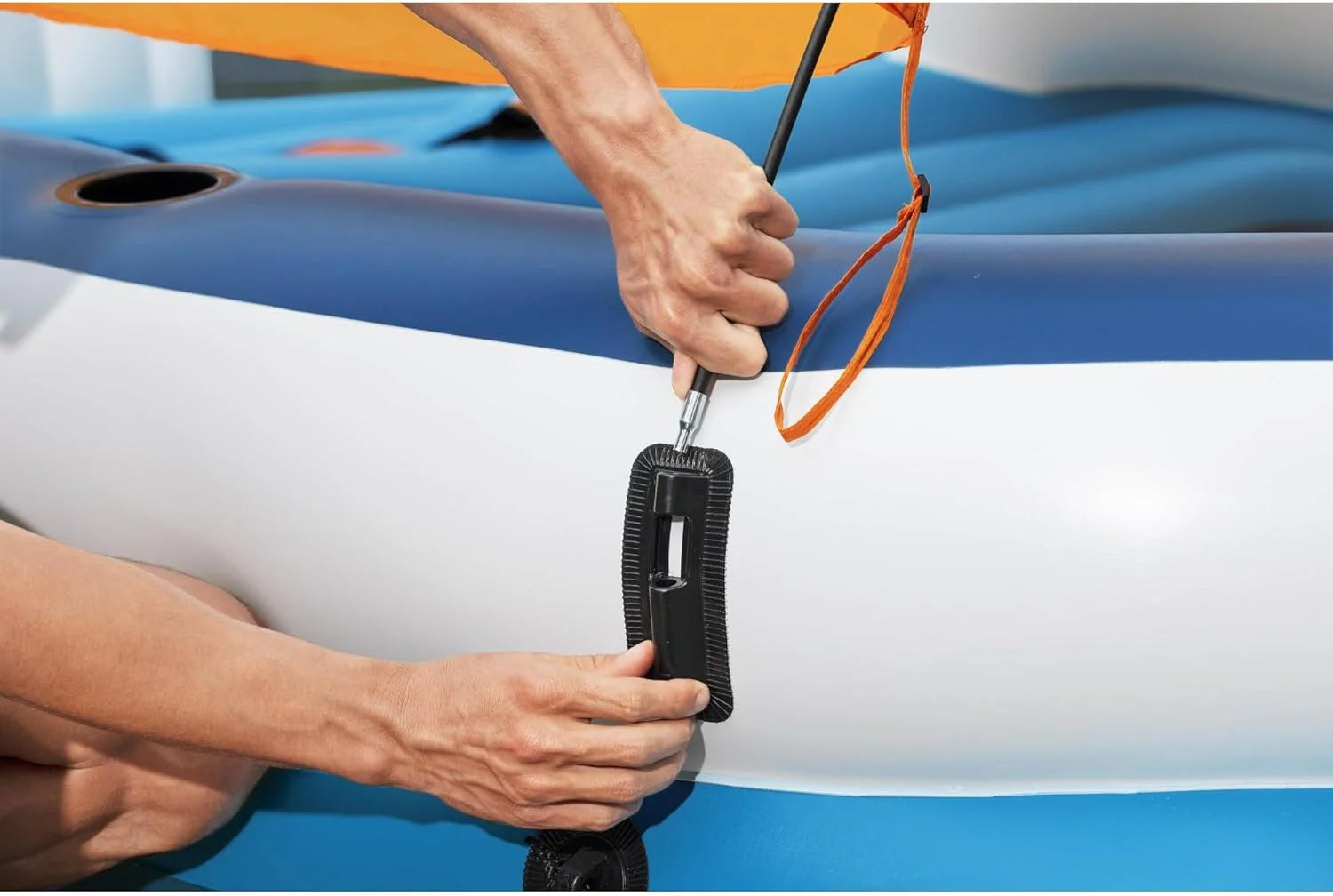 Tropical Breeze 6 Person Inflatable Party Island Large Relaxing Water Float with Detachable Sunshade and Cooler Bag(Blue/White)