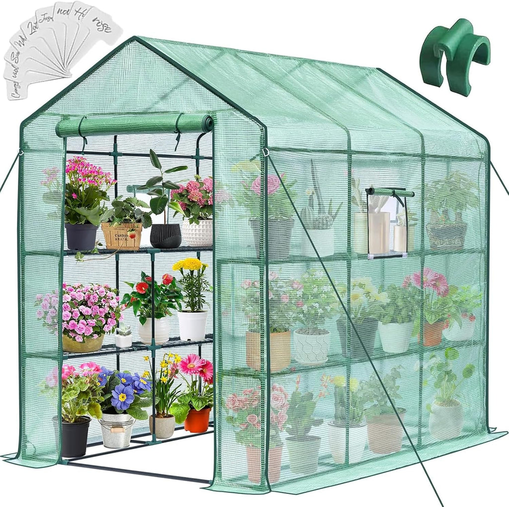 Greenhouse, 57 x 85 x 76'' Greenhouses for Outdoors, Portable Greenhouse Kit with Mesh Side Windows, PE Cover, 8 Shelves, Heavy Duty Walk in Green House for Backyard Garden Indoor Outside(Style-4)
