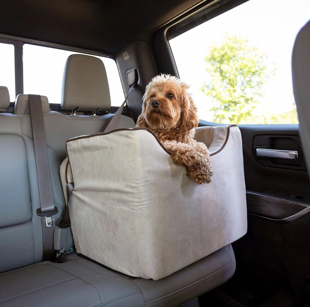Dog Booster Car Seat for Small Dogs 515lbs, Anti-Car Sickness, Washable Cover(Khaki Quilted)