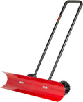 38 Inch Snow Shovel for Driveway,Bi-Direction Heavy Duty Snow Pusher with Wheels and Angled Blade for Efficient Snow Removal, Back Saver Snow Plow for Dorway Sidewalk - Big Wheels