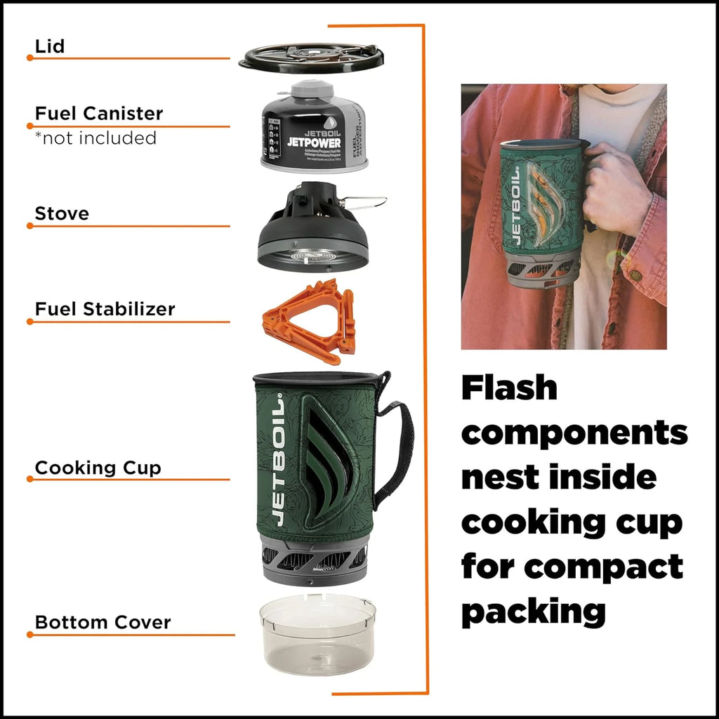 Flash Camping and Backpacking Stove System, Portable Propane/Isobutane Burner with Cooking Cup for Outdoor Trips and Hiking(Mountain Stripes)