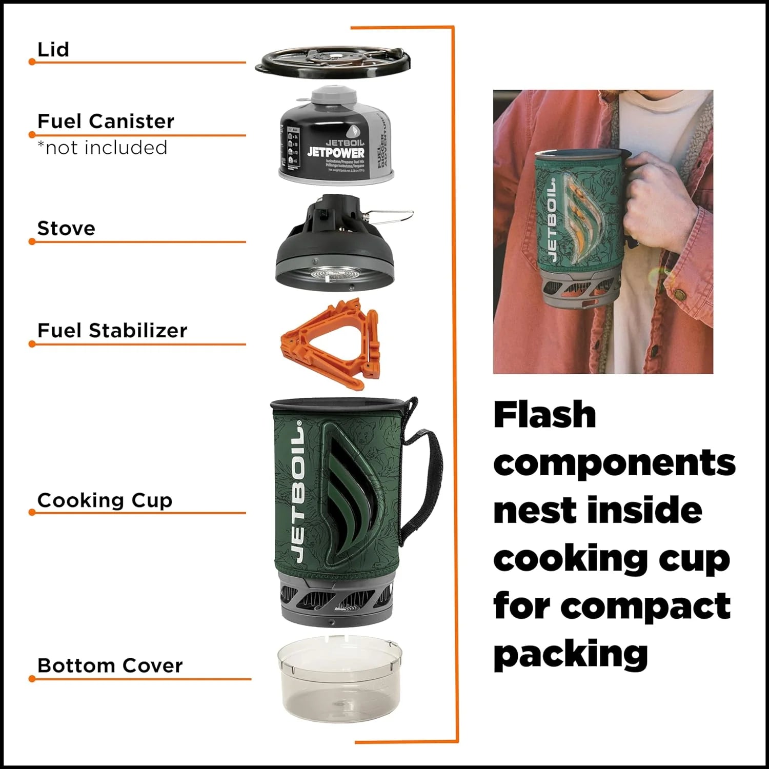 Flash Camping and Backpacking Stove System, Portable Propane/Isobutane Burner with Cooking Cup for Outdoor Trips and Hiking(Mountain Stripes)