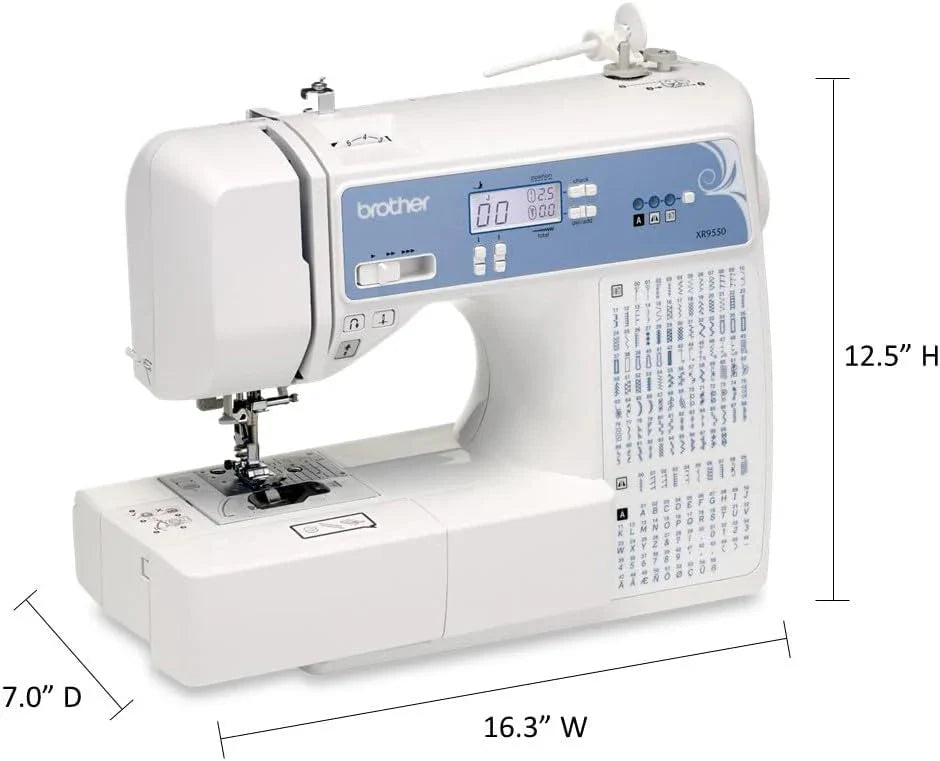 Brother Sewing and Quilting Machine, Computerized, 165 Built-in Stitches, LCD Display, Wide Table, 8 Included Presser Feet, White, 20x12x17(XR9550 - New Model)
