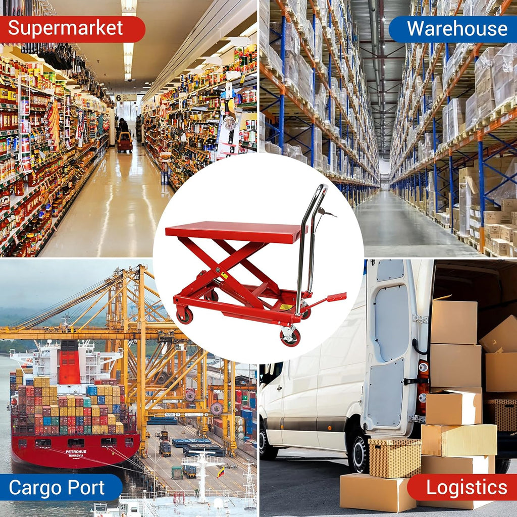 500LBS Hydraulic Lift Table Cart, 30" Lifting Height., Double Scissor Lift Table with 4 Wheels and Non-Slip Pad, Hydraulic Scissor Lift Table for Material Handling and Transportation(660 Pounds)