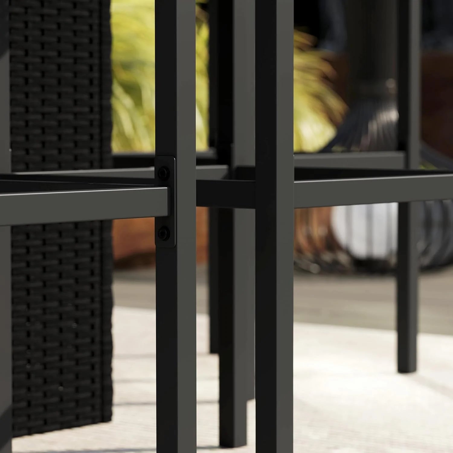 5-Piece Gray PE Rattan Outdoor Bar Set with Glass Table  4 Stools(Dark Brown)