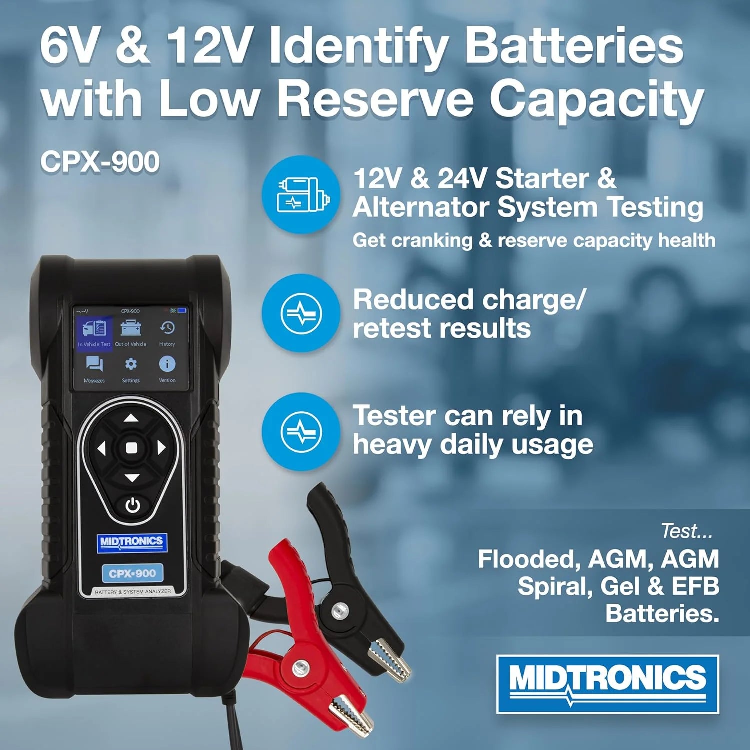 6V  12V Automotive Battery  Electrical System Analyzer Using Conductance Profiling-CPX-900-Identify Batteries with Low Reserve Capacity