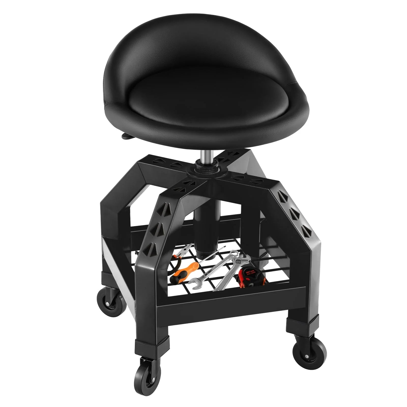 Mechanic Stool with Wheels, Adjustable Height Swivel Shop Stool Roller Seat with Tool Tray(Black)