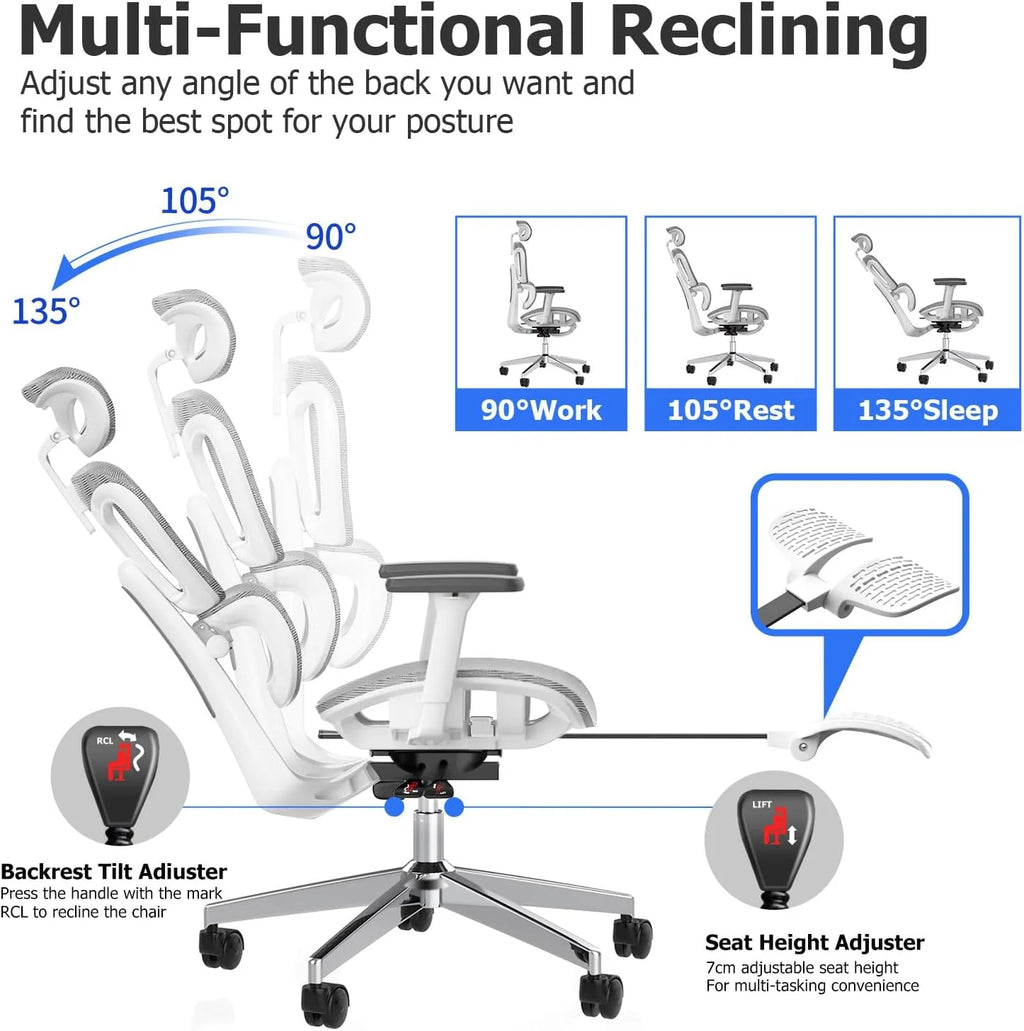 Ergo3D Ergonomic Office Chair  High Back Mesh Desk Chair with 3D Adjustable Armrests, Wheels, for Home and Office (Black)(Darkgrey-black)