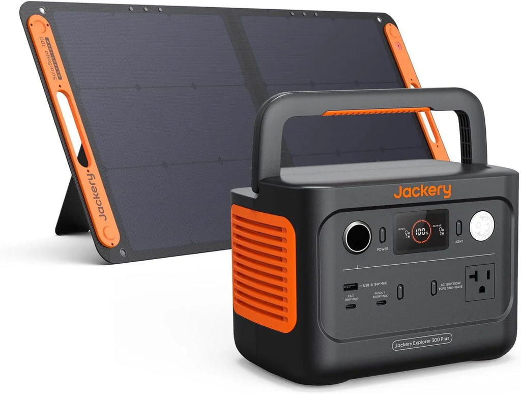 Portable Power Station Explorer 300, 293Wh Backup Lithium Battery, 110V/300W Pure Sine Wave AC Outlet, Solar Generator for Outdoors Camping Travel Hunting Blackout (Solar Panel Optional)(Solar Generator 300 Plus 100W)