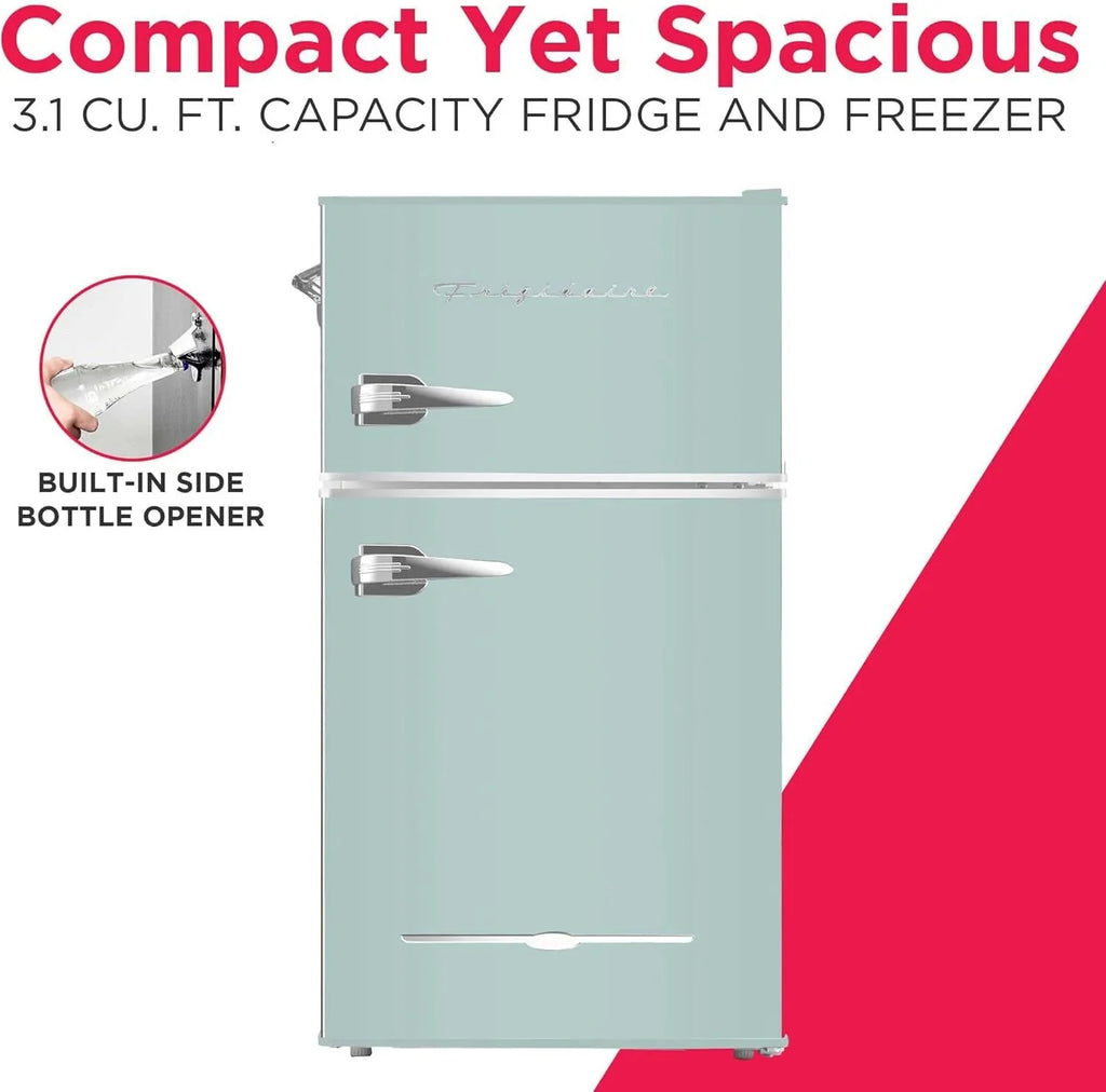 Frigidaire Retro Mini Fridge with Freezer  Side Bottle Opener-Small 2 Door Refrigerator for Office Bar or College Dorm Room-3.1 Cu Ft – 19”"D x 20.5" W x 33.5" H(Red/Double Door/Refrigerator)