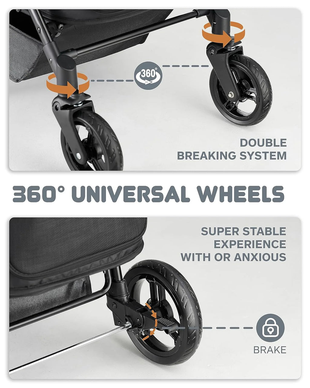 Medium Pet Stroller for Dogs Up to 66lbs, Adjustable Handle, 180 ? Canopy, 4 Wheels for Medium/Large Dogs and Cats, Waterproof Pad