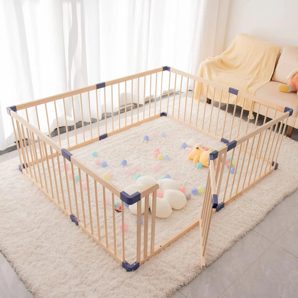 Wooden Baby Playpen with Safety Gate  47" x 63"(47.30x63x24 Inch (Pack of 1))