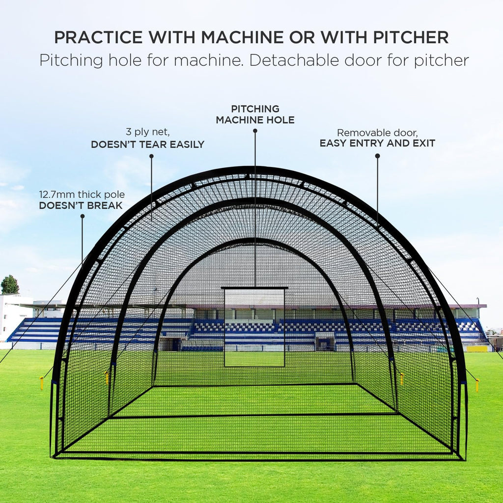 Baseball Batting Cage Net Batting Cages for Backyard Portable Baseball and Softball Batting Cages with Pitching Machine Hole and Detachable Door for Backyard Outdoor Hitting Practice(30 x 12 x 8 Feet)