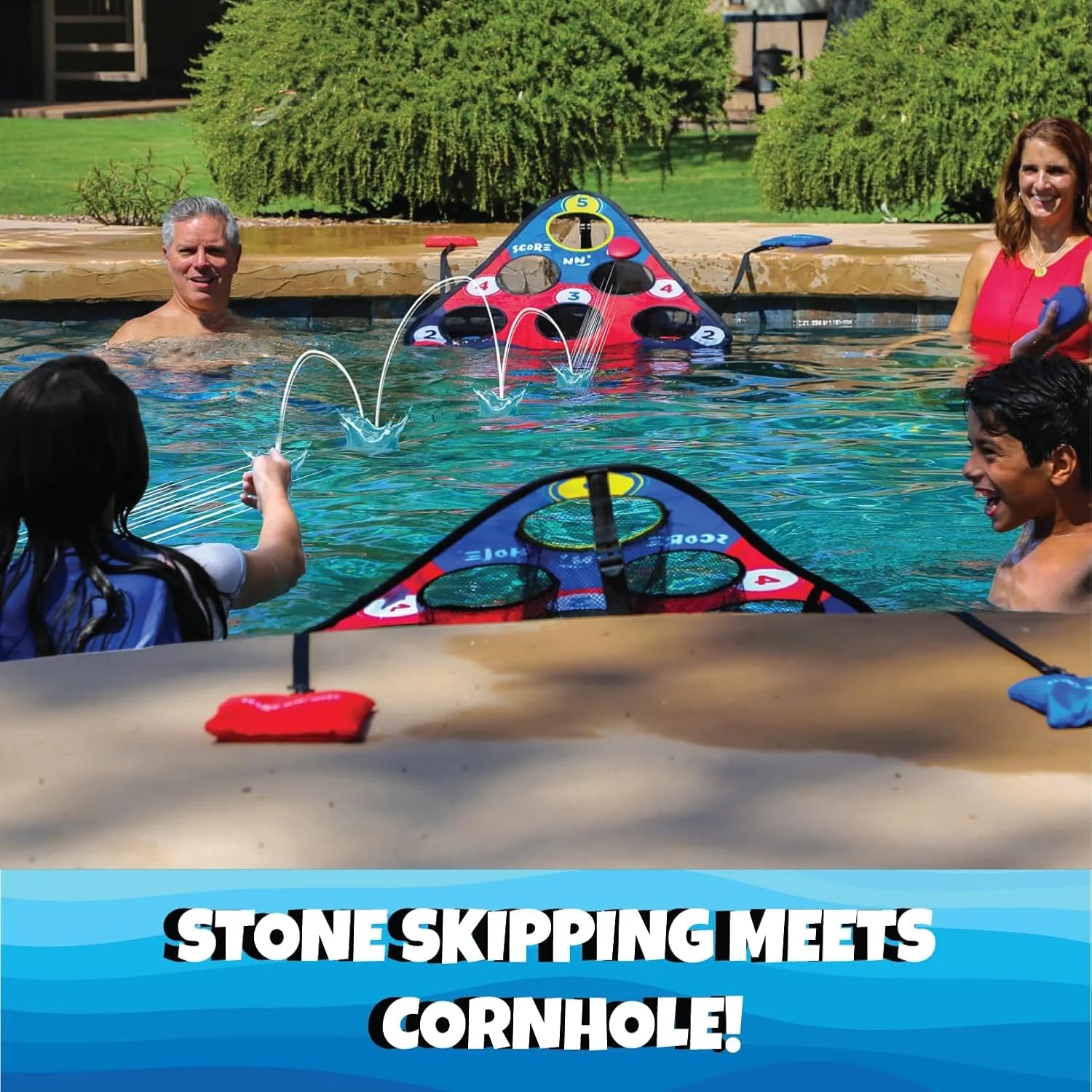 SKIP NN' HOLE Fun Pool Game for Adults and Family | Stonne Skipping Meets Swimming Pool Cornhole Game Floating | Fun For All Ages, Easy Setup, Well Made | Portable Water and Lake Toy |