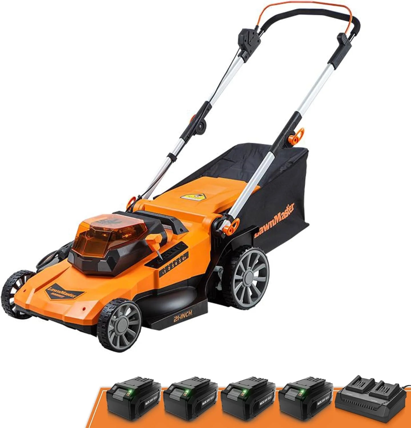 LawnMaster Cordless 13-Inch Lawn Mower 24V Max with 2X4.0Ah Battery and a Charger(21inch with 4 battery)