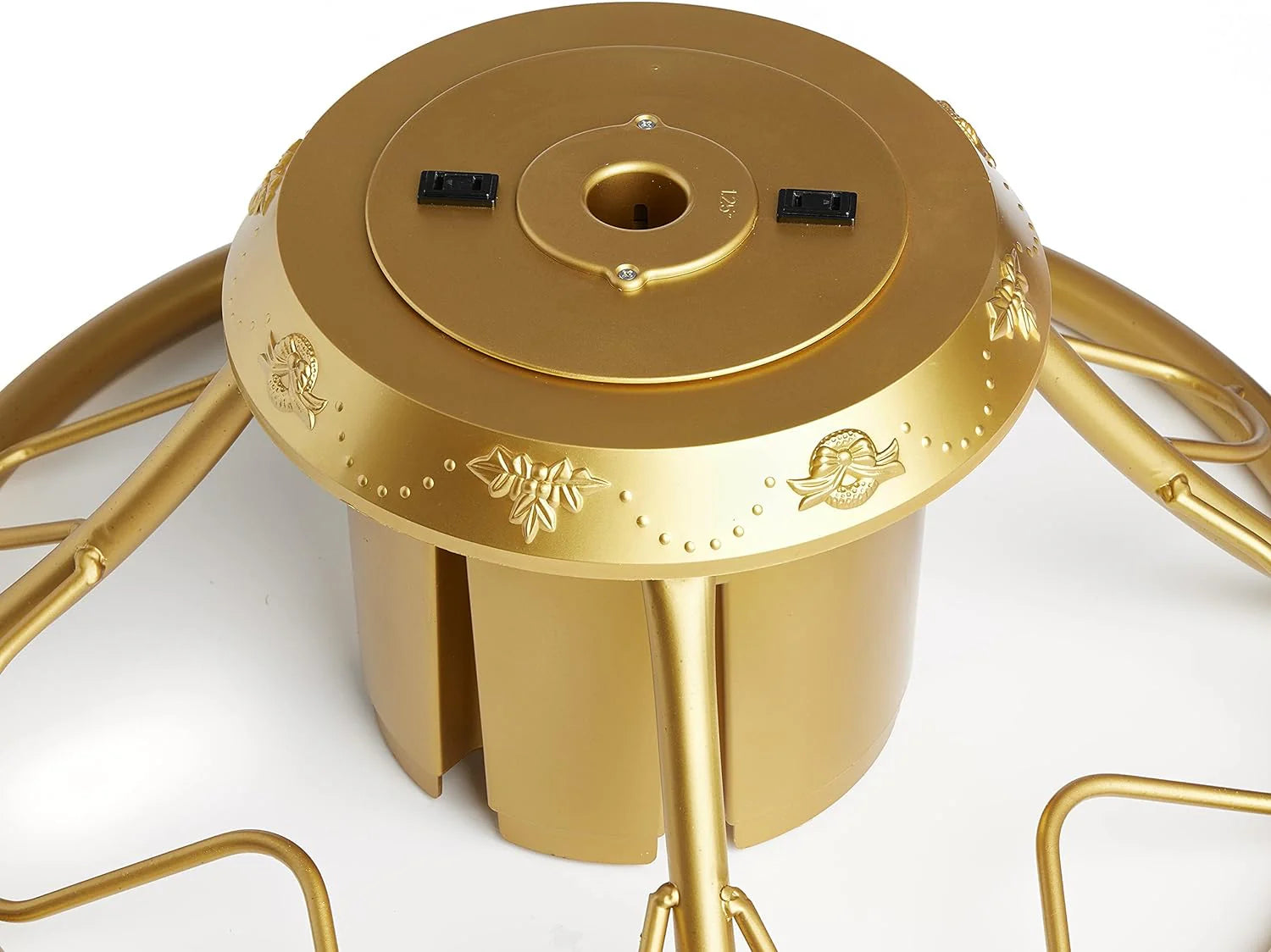 Electric 360 Degree Rotating Artificial Christmas Tree Metal Stand for Trees up to 9 Feet Tall, Pole Diameter 1 to 1.75 Inches, Gold(Gold)