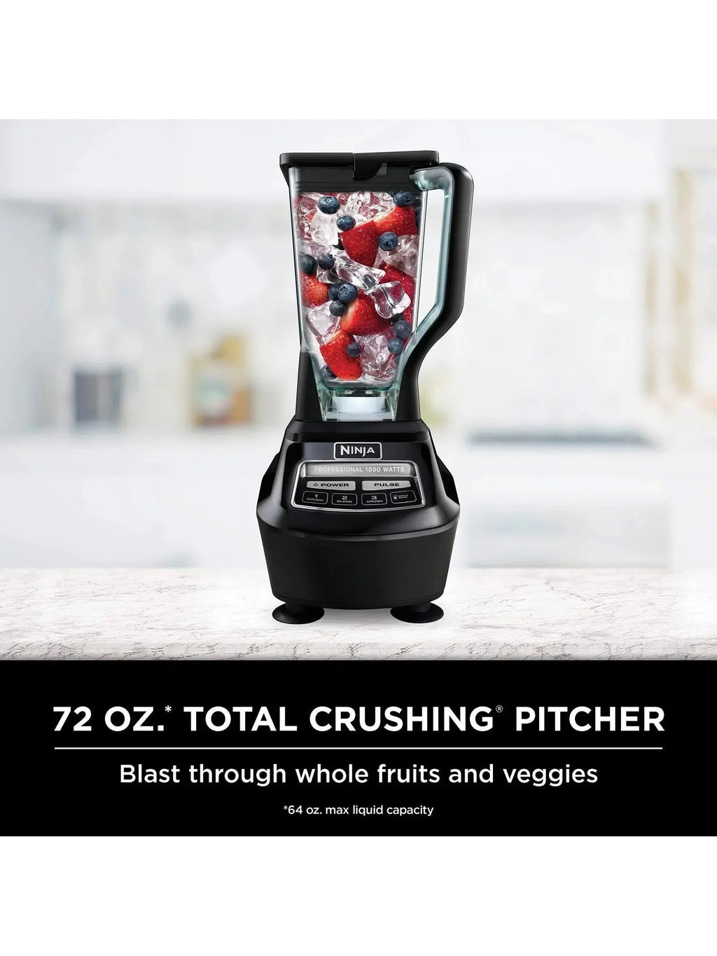 Ninja BL770 Mega Kitchen System, 1500W, 4 Functions for Smoothies, Processing, Dough, Drinks  More, with 72 oz.* Blender Pitcher, 64 oz. Processor Bowl, (2) 16 oz. To Go Cups  (2) Lids, Black