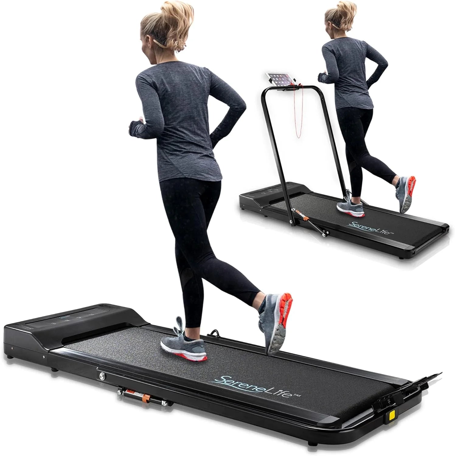 SereneLife Folding Treadmill - Foldable Home Fitness Equipment with LCD for Walking  Running - Cardio Exercise Machine - Preset and Adjustable Programs - Bluetooth Connectivity(SL213 - 6.5 MPH)