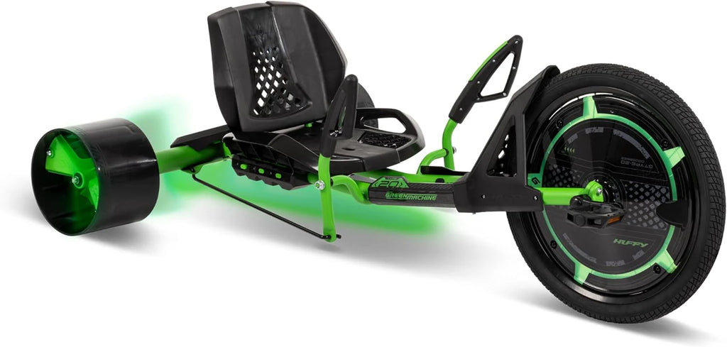 20" Drift Tricycle for Kids 8+, Adjustable Seat, LED Lights  Foot Brake, Green/Black