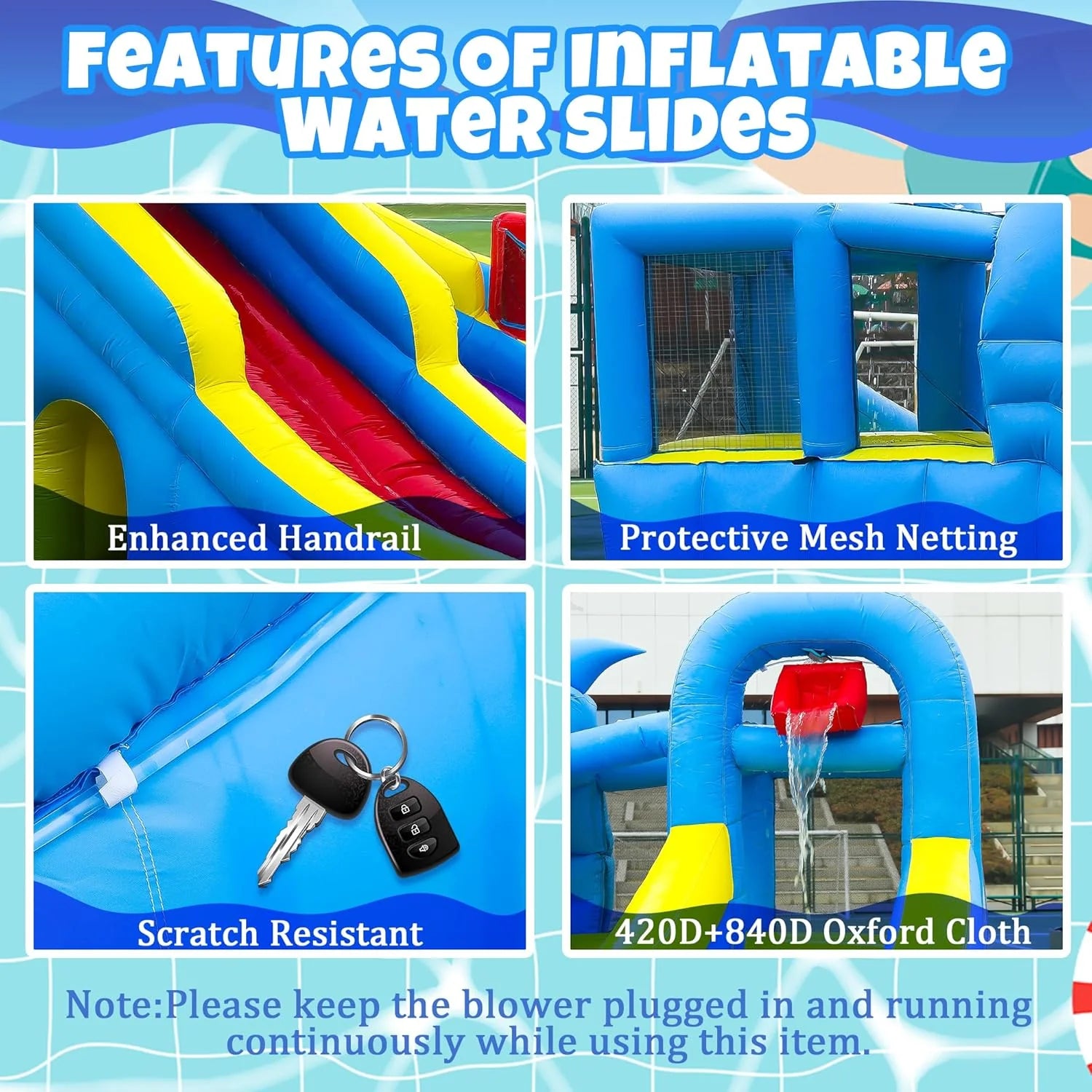 11-in-1 Inflatable Water Slide  Dolphin Bounce House w/2 Long Slides, 19.7 Ft x 13.1 Ft Extra Large Waterslide Climbing Wall w/Small Deeper Pool,Water Cannons,Hoop for Kids Backyard,550W Blower