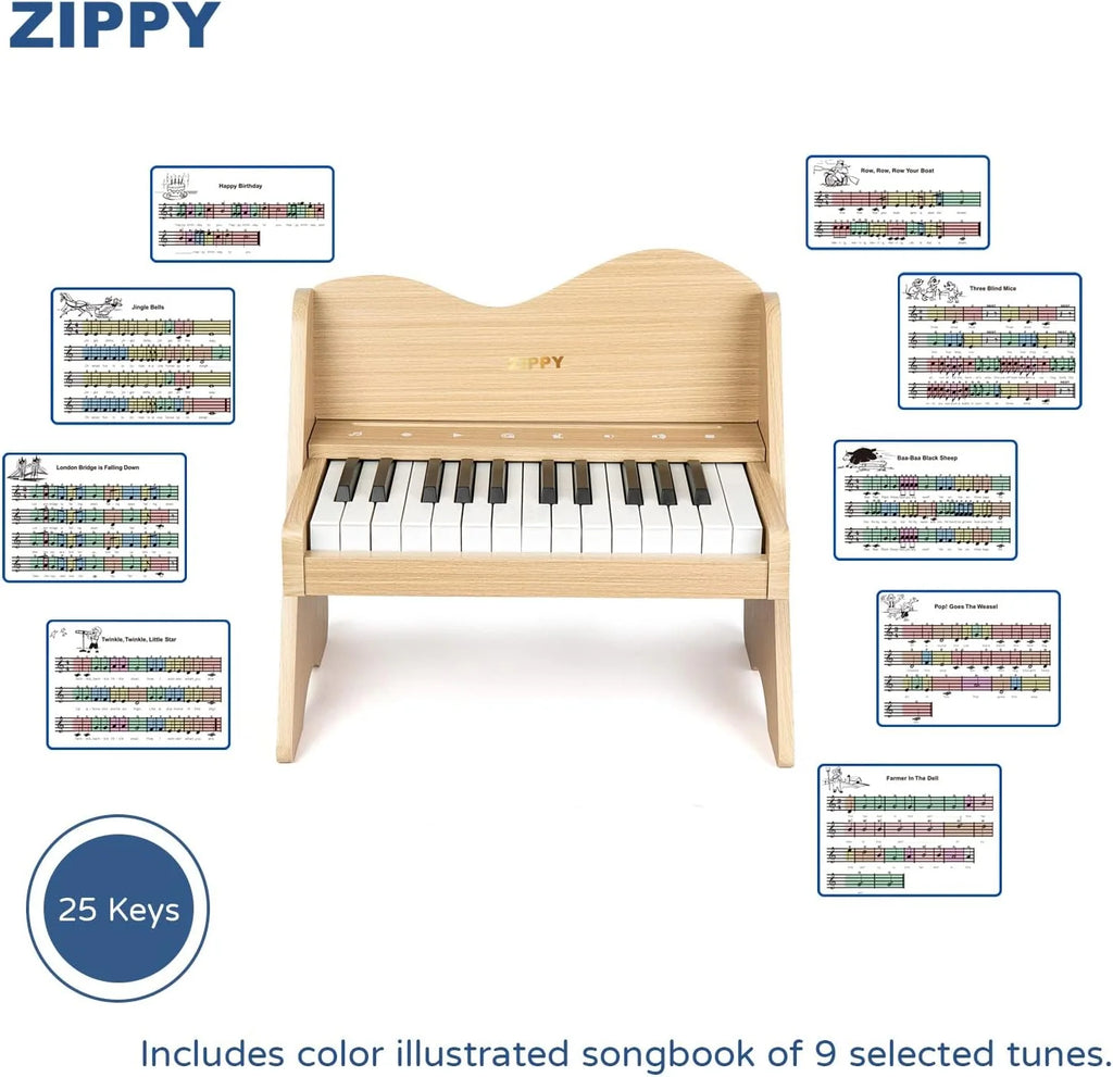 Kids piano keyboard, 25 key kids digital piano, wooden piano for toddler girls boys