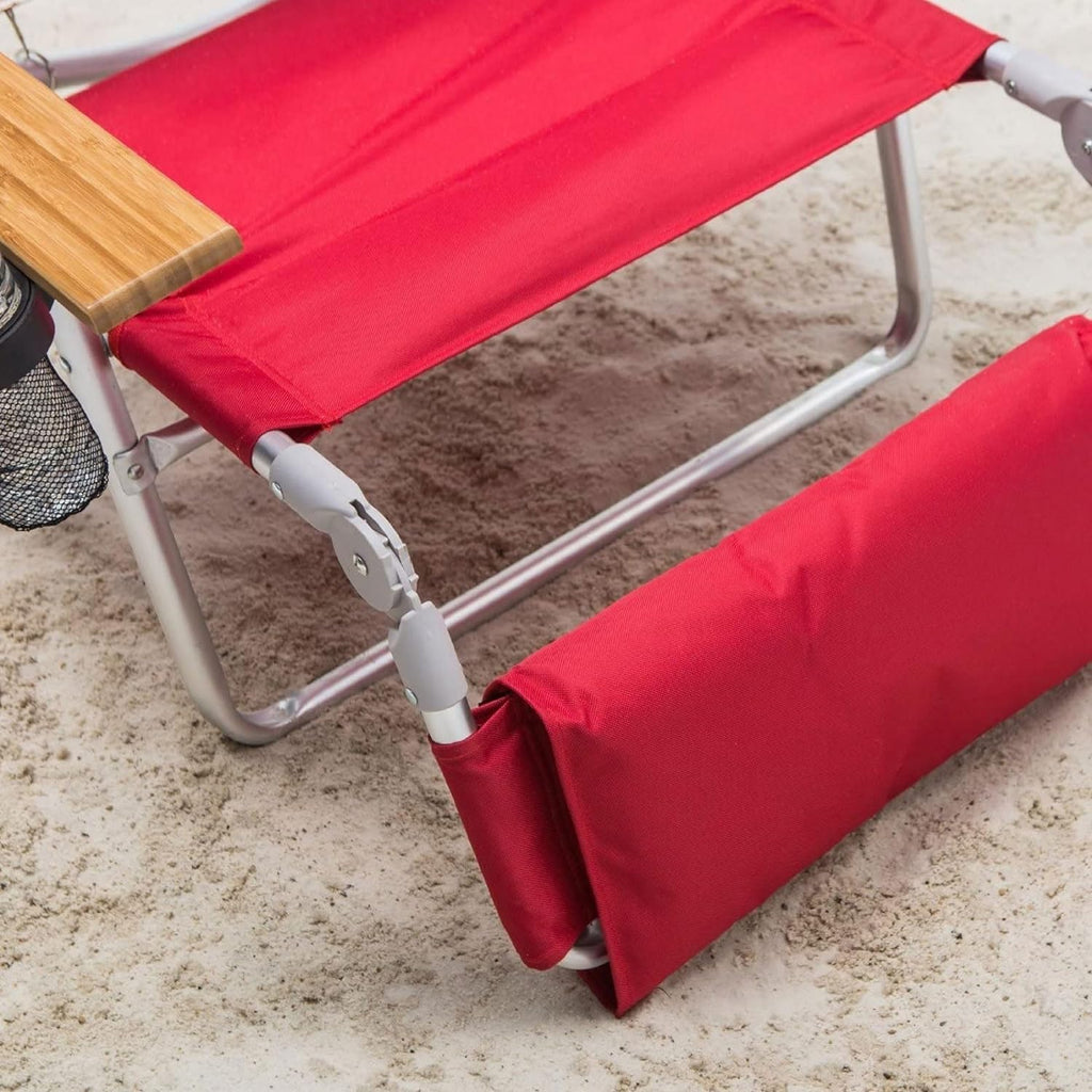 Deluxe 3 in 1 Beach Chair with Face Opening - Portable, Reclining Lounger for Tanning - Face Hole for Reading on Stomach - Padded Footrest, Removable Pillow - Aluminum(Striped)