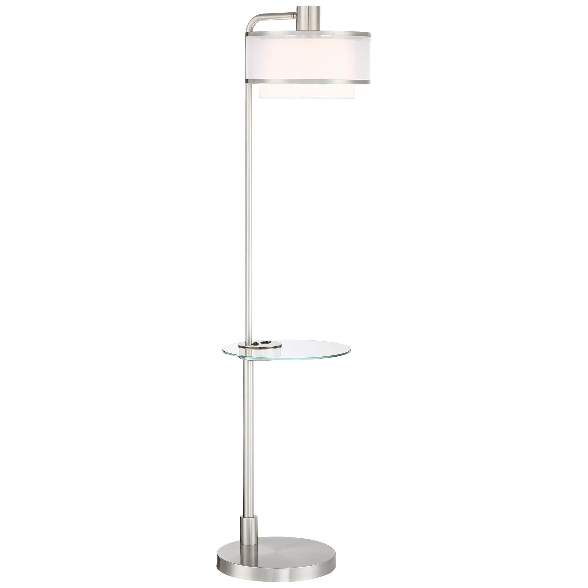 Euro Design Vogue Modern Floor Lamp with Tray Table 60" Tall Brushed Nickel USB Charging Port Organza Outer White Inner Shade for Living Room