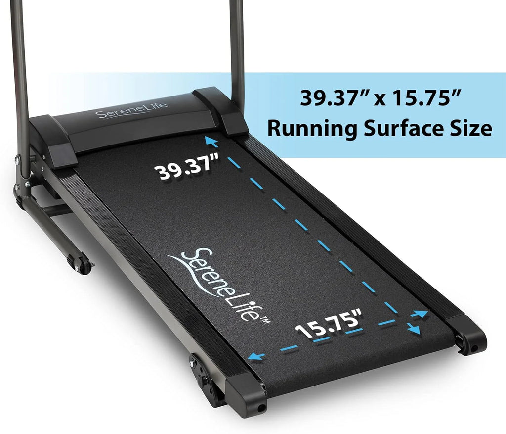 SereneLife Folding Treadmill - Foldable Home Fitness Equipment with LCD for Walking  Running - Cardio Exercise Machine - Preset and Adjustable Programs - Bluetooth Connectivity(SL213 - 6.5 MPH)