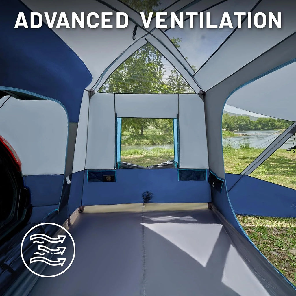 5-9 Person SUV Tent with Screen Porch and Awning for Family Camping, Weather Resistant and Portable Van or Car Tent, Includes Rainfly and Storage Bag, 13' W X 10' L X 7.1' H(Green)