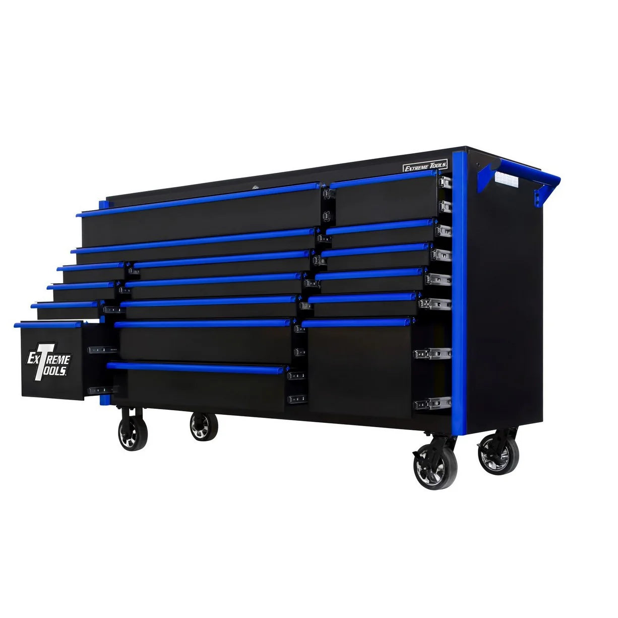 Extreme Tools DX Series 72” 17 Drawer Roller Cabinet(Black - Blue)