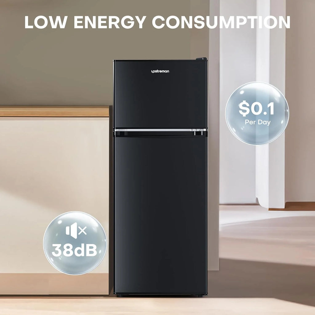 Upstreman 4.0 Cu.Ft Mini Fridge with Freezer – Double Door Compact Refrigerator for Dorm, Office, Bedroom – Adjustable Thermostat, Black (BR401)(4.0cu.ft./Black)