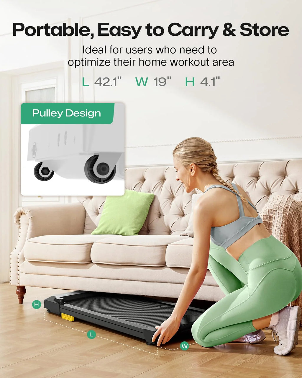 UREVO Smart Walking Pad, Compact Under Desk Treadmill(Black)