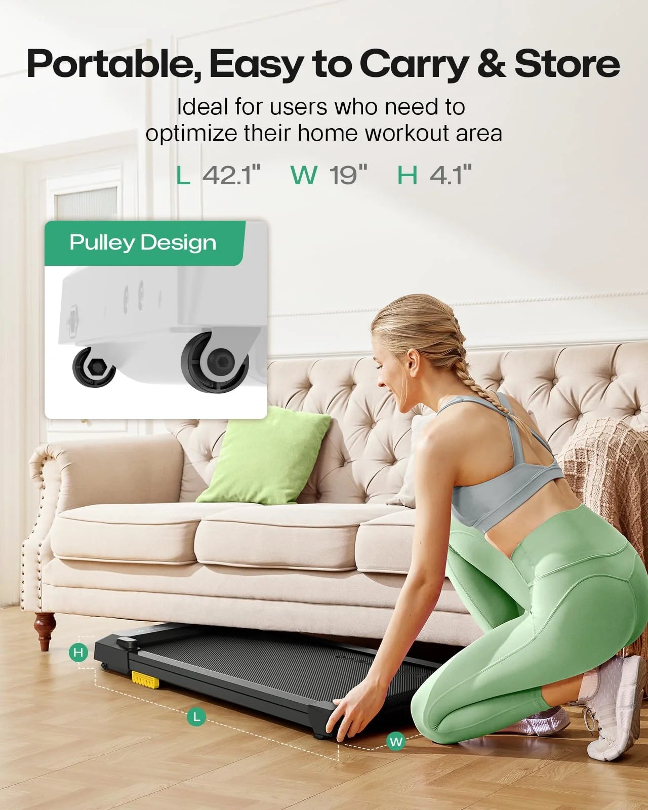 UREVO Smart Walking Pad, Compact Under Desk Treadmill(Black)