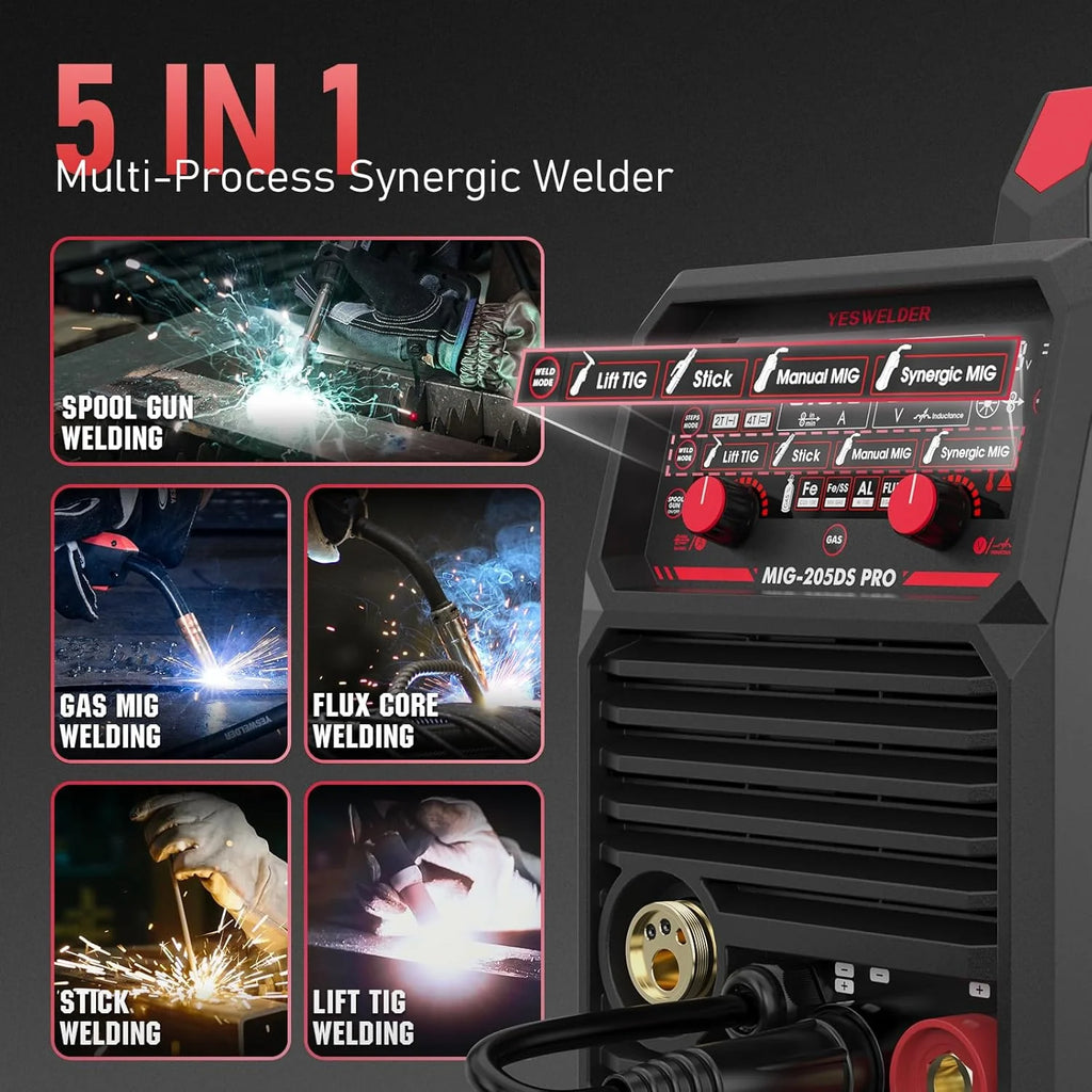 YESWELDER 135Amp MIG Welder,110V Flux Core Welder Flux Core MIG/Lift TIG/Stick 3-in-1 Large LED Digital Display Welding Machine IGBT Inverter Welder FLUX-135PRO(MIG-250PRO)