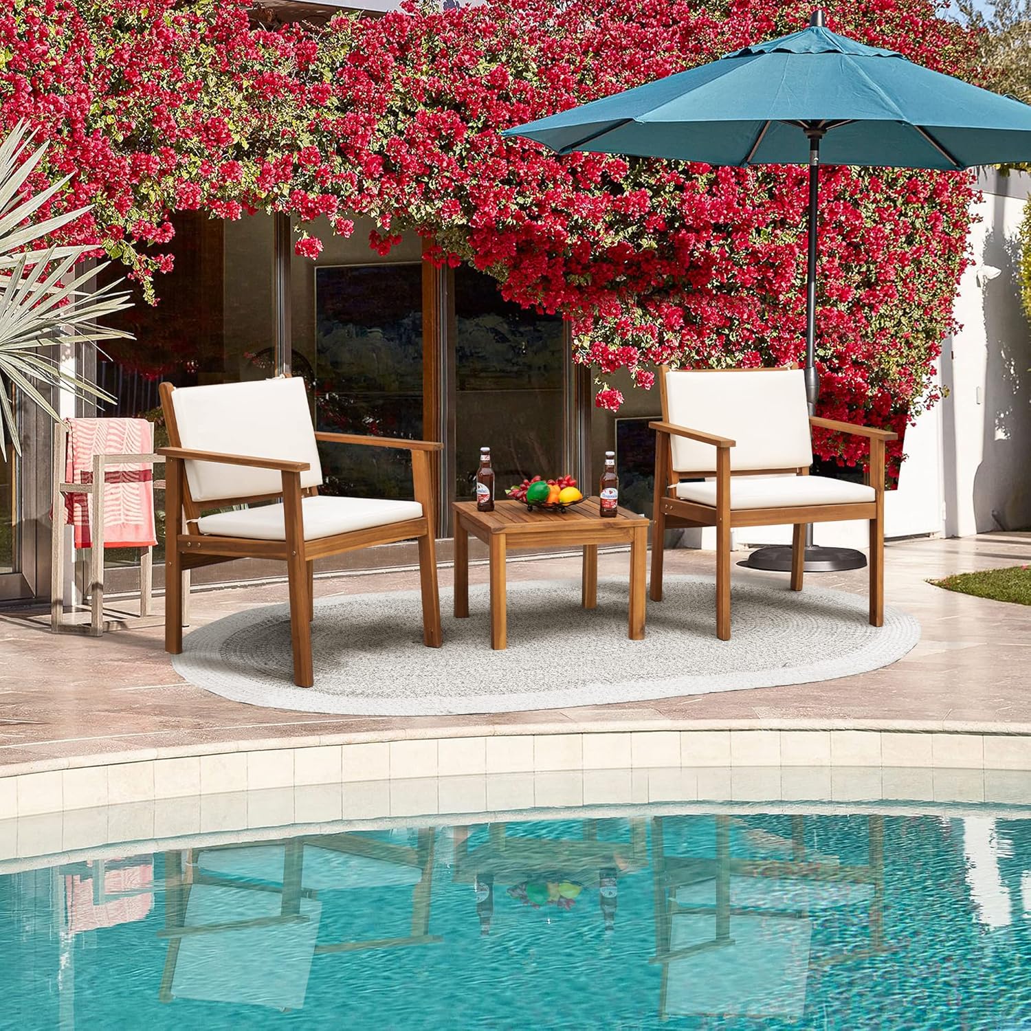 Patio Furniture 4 Piece Outdoor Acacia Wood Patio Conversation Sofa Set with Table  Cushions Porch Furniture for Deck, Balcony, Backyard(4 Piece)