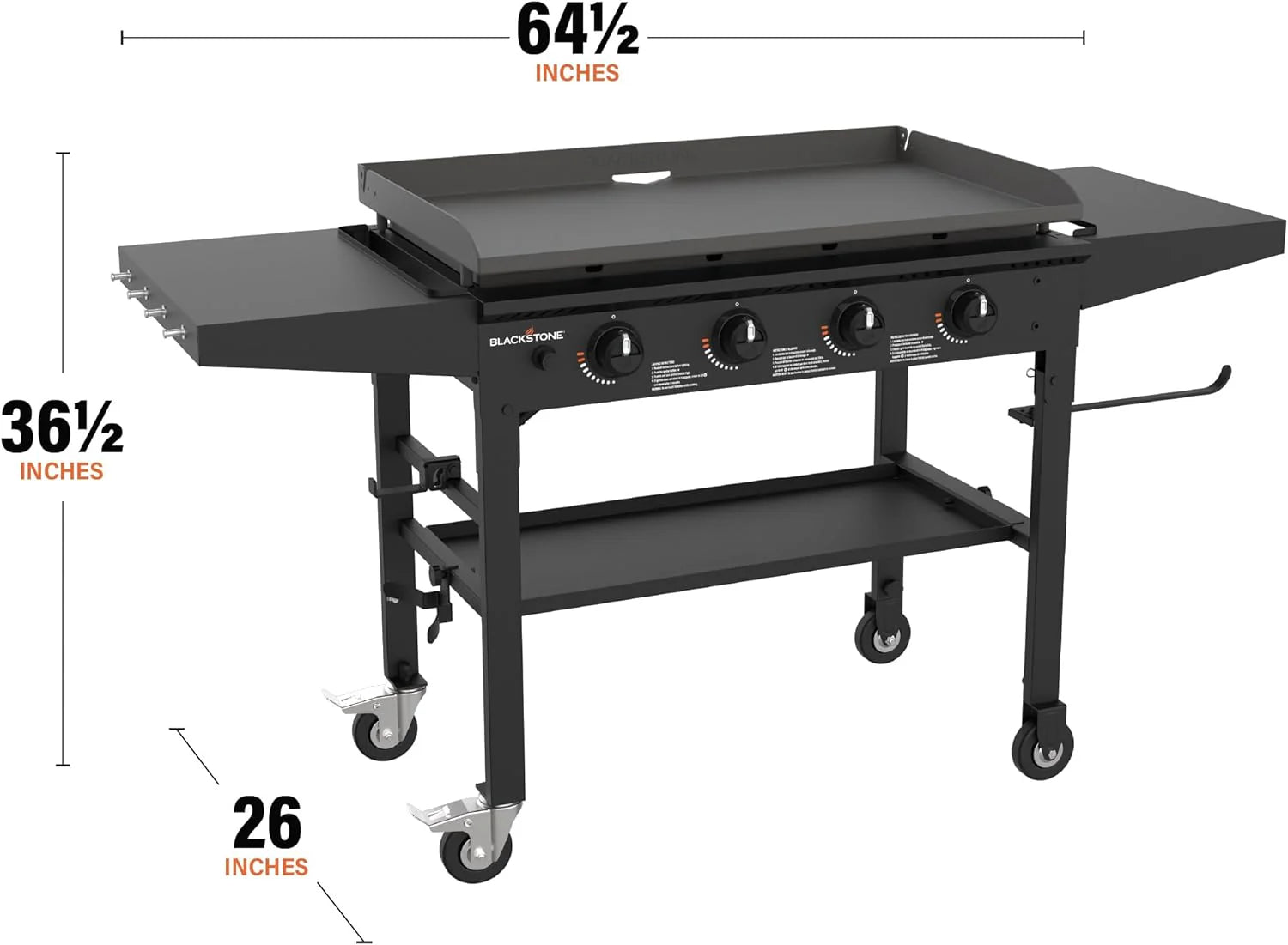 36 Inch Gas Griddle Cooking Station 4 Burner Flat Top Gas Grill Propane Fuelled Restaurant Grade Professional 36” Outdoor Griddle Station with Side Shelf (1554)(Black)