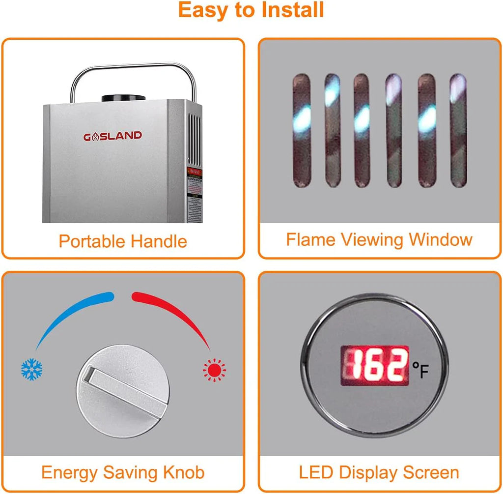 Portable Tankless Water Heater, Outdoors 6L 1.58GPM Propane Water Heater for RV Camping, Overheating Protection(2.64 GPM/10L/Silver)