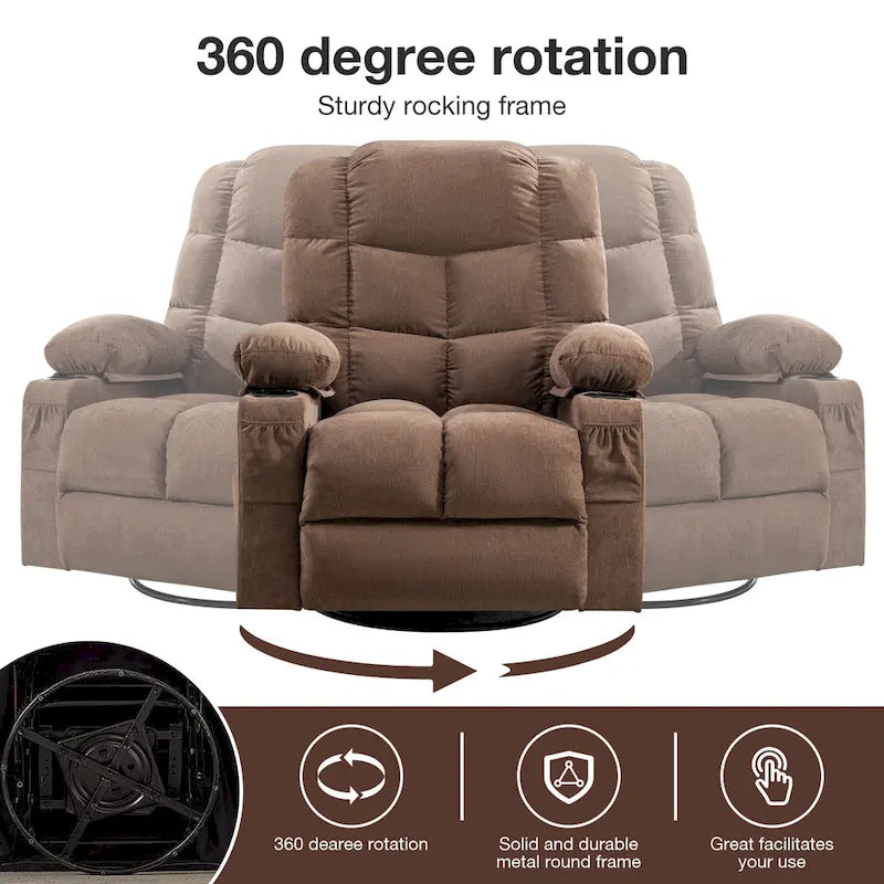 Massage Rocker Recliner Chair Rocking Chairs for Adults Oversized with 2 Cup Holders, USB Charge Port Soft Features a Manual Mas(N/A)
