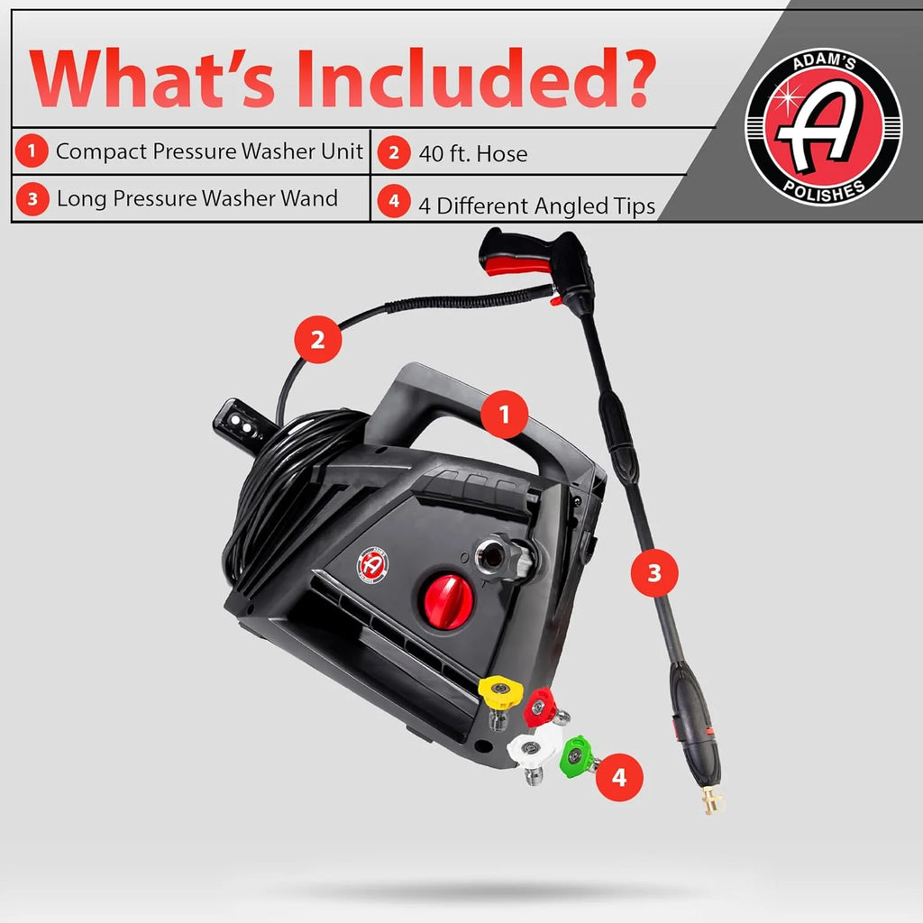 Electric Pressure Washer 2.0, Powerful 1.4 GPM 2000 PSI Car Pressure Washer Sprayer, Snub Nose  Tip Attachment, Use,Car Soap, Patio Boat RV Motorcycle Car Garage Deck Adam's Polishes(Compact)