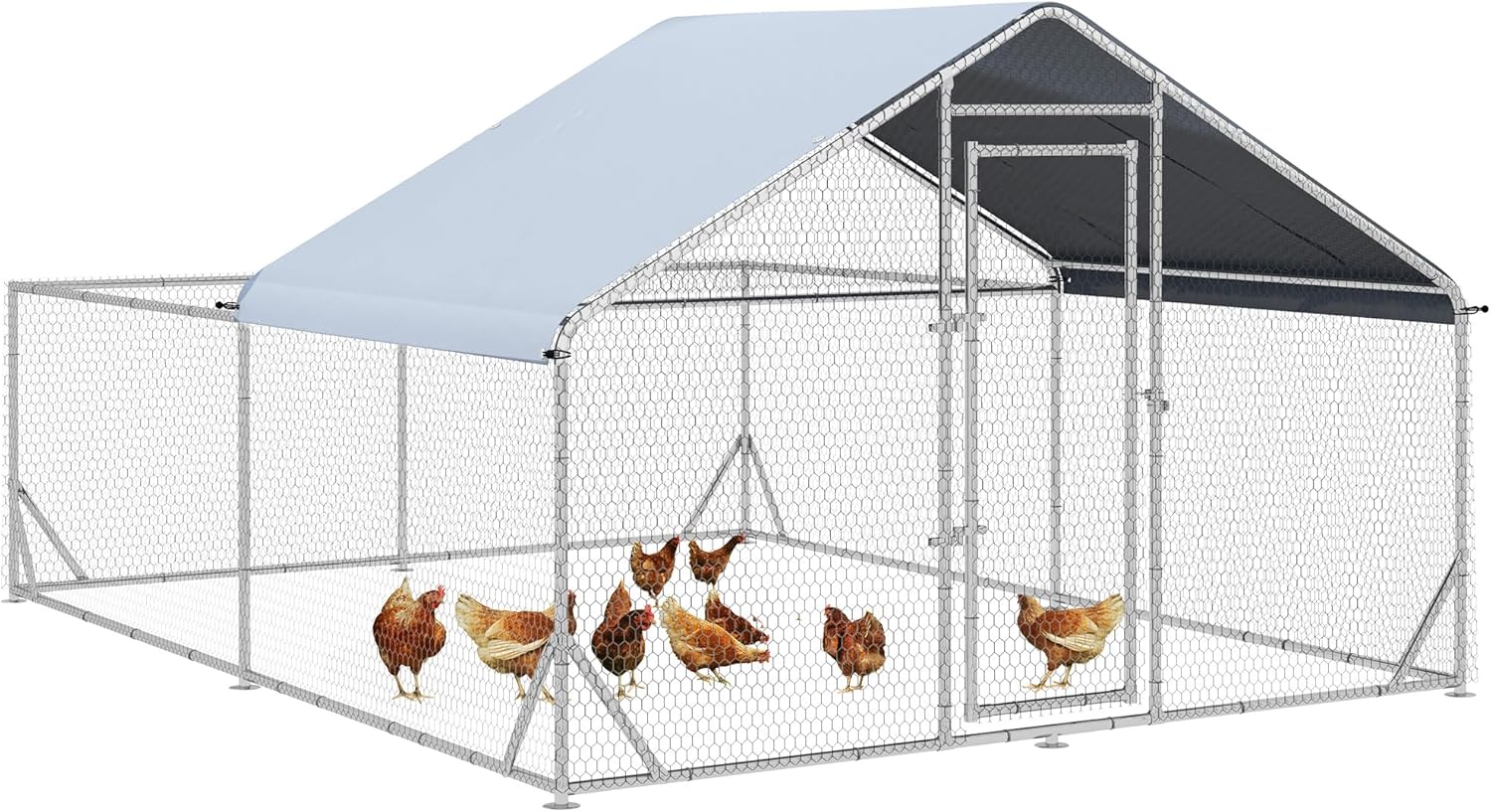 Large Metal Chicken Coop with UV Cover, 13.1'x9.8'x6.4' for Poultry  Small Animals(Solid/400L x 300W x 195H cm)