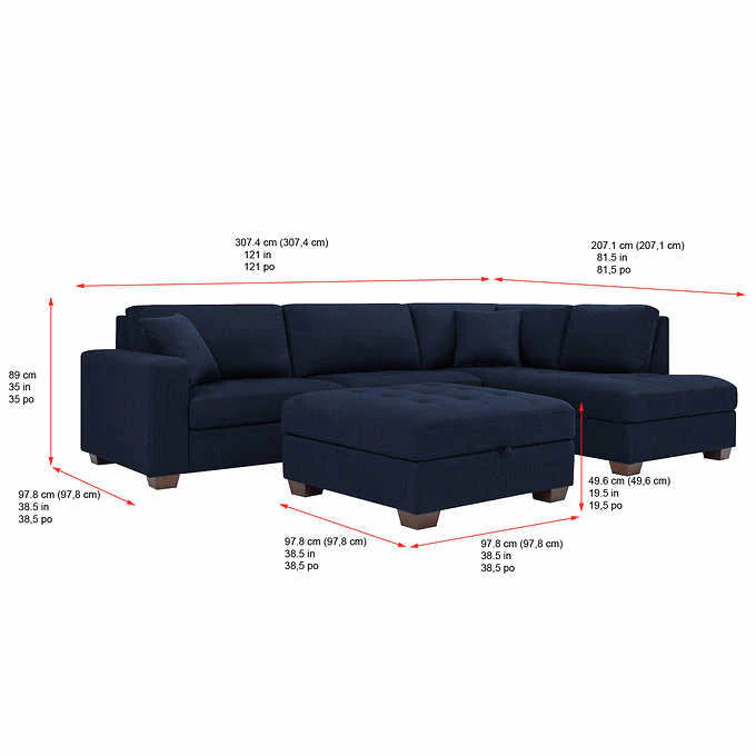 Thomasville Miles Fabric Sectional with Storage Ottoman(Blue)