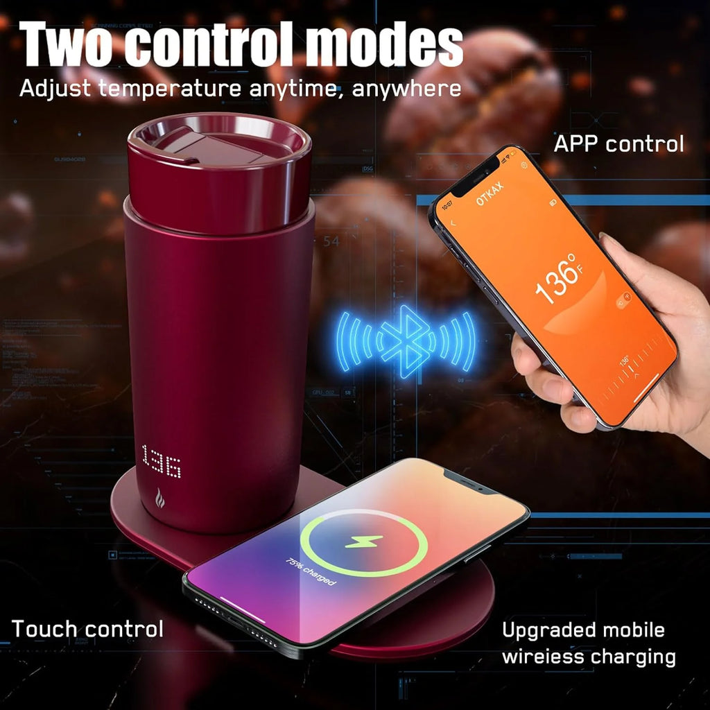 Temperature Control Heated Coffee Mug Smart Self Heating Travel Mug 12 Oz App Controlled Warmer Mug 5 Hour LED Display Keep Coffee Hot All Day up to 149℉ Fast Wireless Charger Base Black2.0(Black1.0)