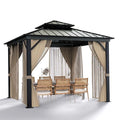 10’x10′ Hardtop Gazebo with double metal roof, aluminum frame, net, and curtain. All-weather, ideal for patio, deck, garden, backyard. Khaki.(Khaki/10x10FT)