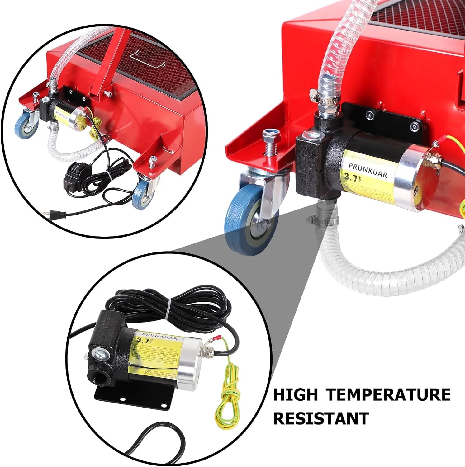 20 Gallon Low Profile Roll Around Oil Drain Pan with 110V Electric Pump 8 Feet Hose for Trucks Cars SUVS Red(17 Gallon 110V Electric Pump/Red)