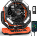 40,000mAh Battery Operated Fan, 13" Remote Camping Fan with LED Auto-Oscillating Rechargeable Fan Powerful Portable Desk Fan for Home, Camping, RV, Courtyard, Picnic, Emergency Power(20000mAh/Black)
