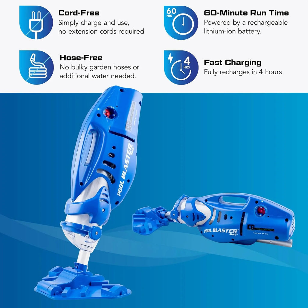 POOL BLASTER Max Cordless Pool Vacuum for Deep Cleaning  Strong Suction, Handheld Rechargeable Swimming Pool Cleaner for Inground and Above Ground Pools, Hoseless Pool Vac by Water Tech(Max)