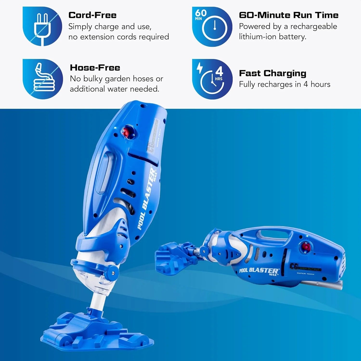 POOL BLASTER Max Cordless Pool Vacuum for Deep Cleaning  Strong Suction, Handheld Rechargeable Swimming Pool Cleaner for Inground and Above Ground Pools, Hoseless Pool Vac by Water Tech(Max)