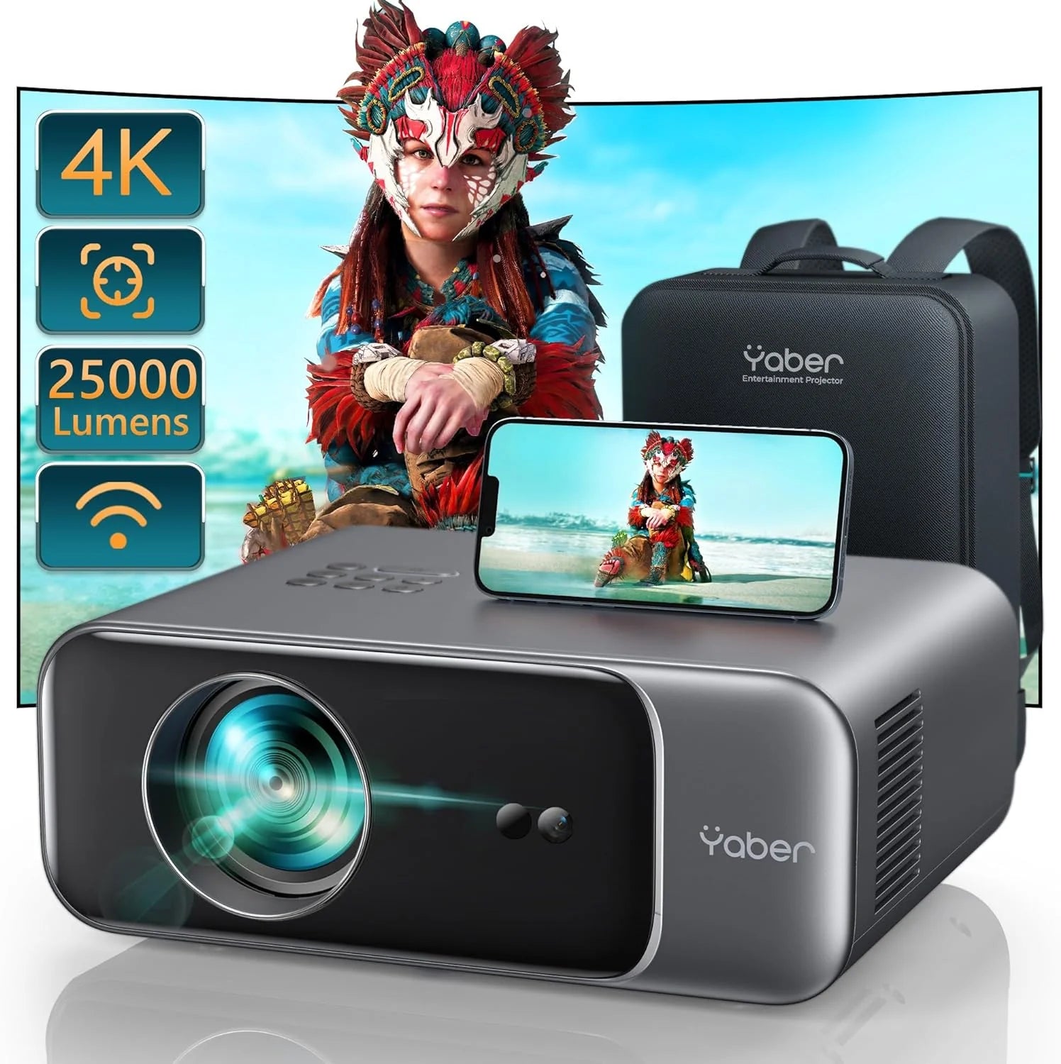 [Auto Focus/4K Support] Projector with WiFi 6 and Bluetooth 5.2, Native 1080P Outdoor Movie Projector, Auto 6D Keystone  50% Zoom, Home Theater Projector for Phone/TV Stick/PC(Grey/Mini)