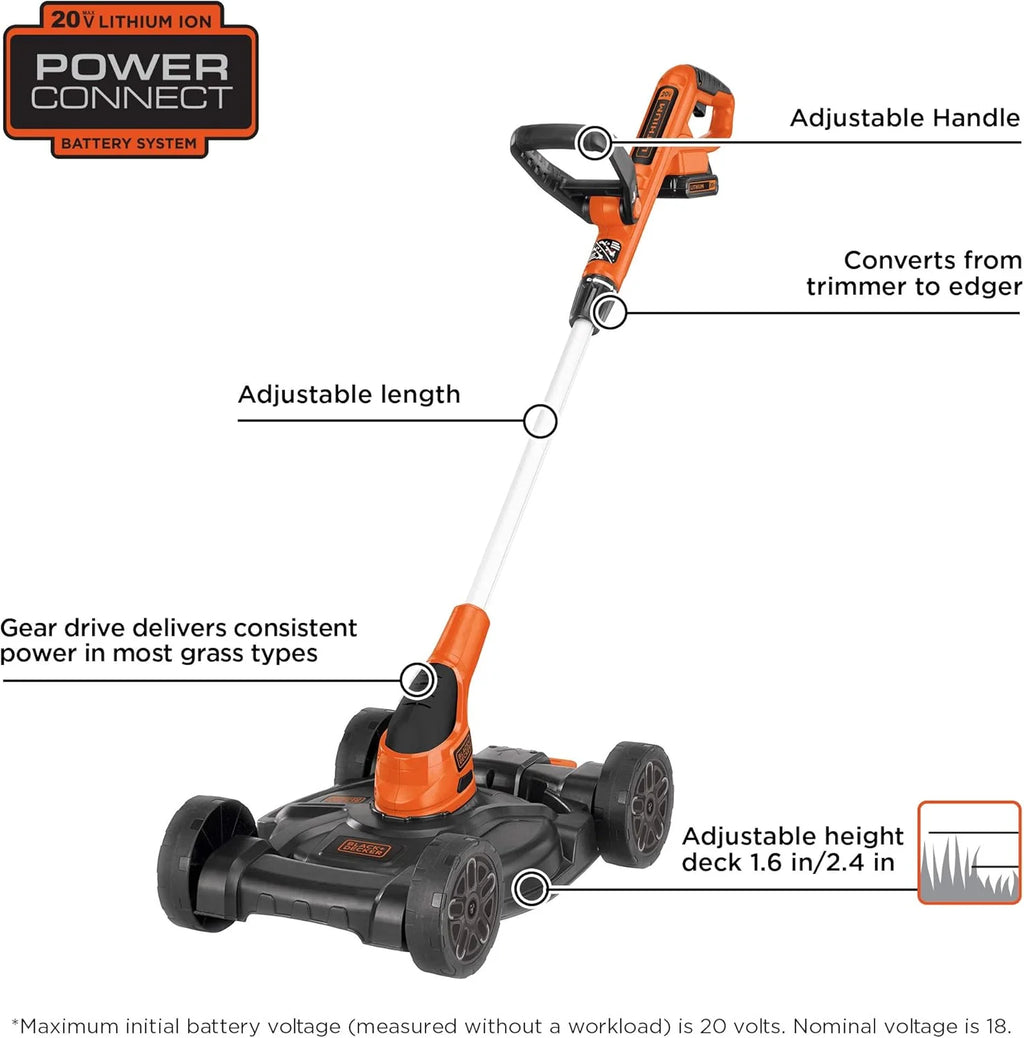 BLACK+DECKER Combination String Trimmer, Lawn Mower, and Edger, Cordless 3-in-1(3-in-1 Mower Only)