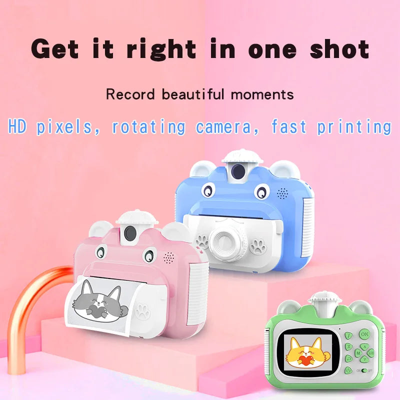 Children's Camera Instant Printing HD Camera Children's Printing Camera Thermal Instant Imaging Camera Birthday Gift(Sky blue)